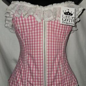 SALE NWT S/24" PINK GINGHAM DAISY DUKE CORSET GARTER TABS TIGHT LACING